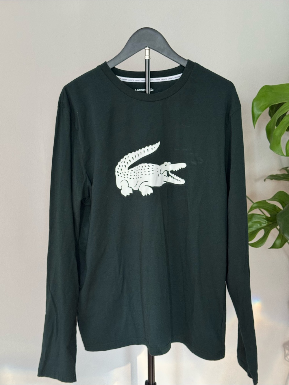 Lacoste Black Long Sleeve Tee with White Crocodile Logo